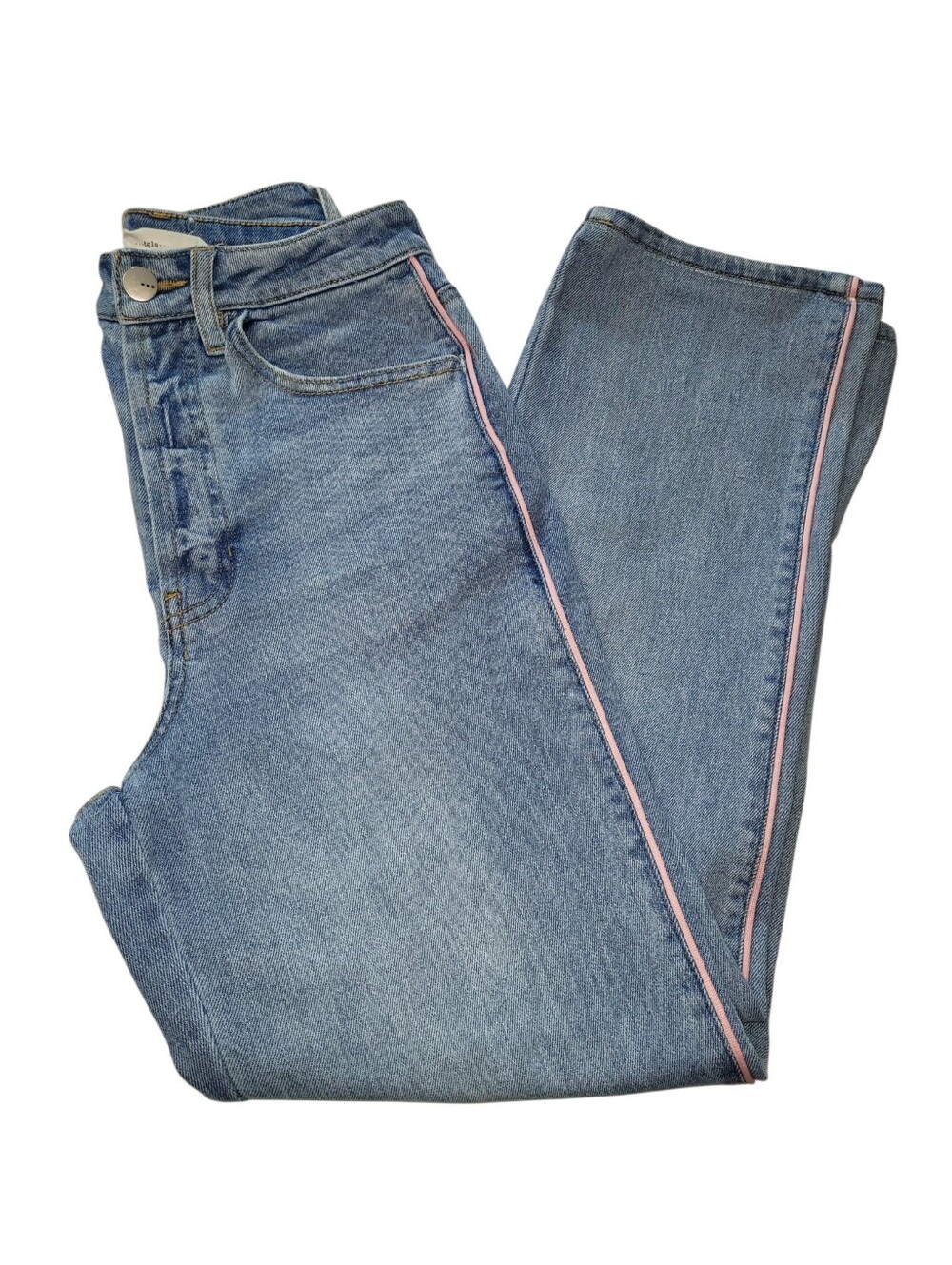 Francesca's TGLA Hi-Rise Pink Piping Straight Leg Jeans
